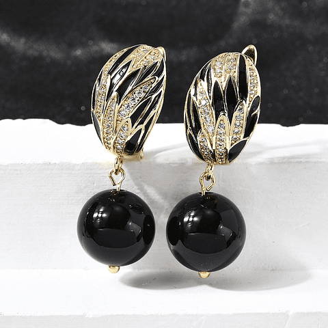 Aros Con Circones y Pelota Negra | Baño de oro 18k