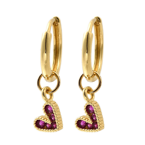 Aro Argolla Con Corazón Fucsia | Baño de oro 18k