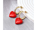 Aro Semi Argolla Con Corazón Rojo | Baño de oro 18k