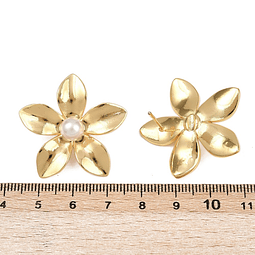  Aro Flor Con Perla | Baño De Oro 18k