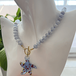 Collar Piedra Natural Agua Marina Con Baño De Oro