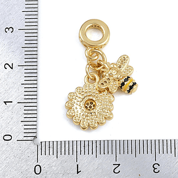  Charm Estilo Europeo | Abeja y Flor | Baño de oro 18k