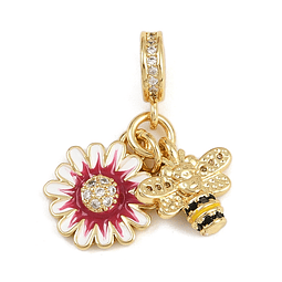  Charm Estilo Europeo | Abeja y Flor | Baño de oro 18k