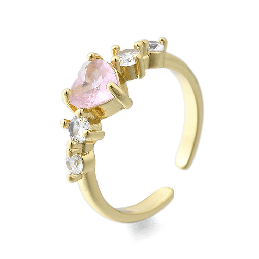 Anillo ajustable Corazón Rosado | Baño de oro 16k