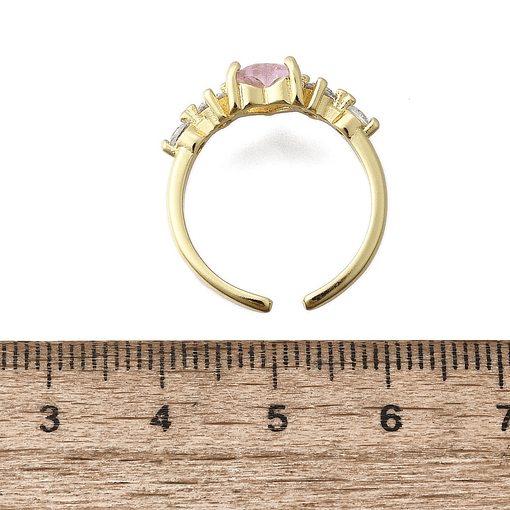 Anillo ajustable Corazón Rosado | Baño de oro 16k
