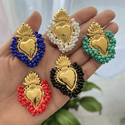 Colgante Corazón Sagrado Con Mostacillas | Acero Inoxidable