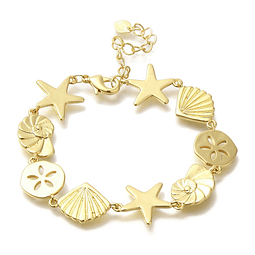  Pulsera de Estrellas, conchitas | Baño de oro 18k