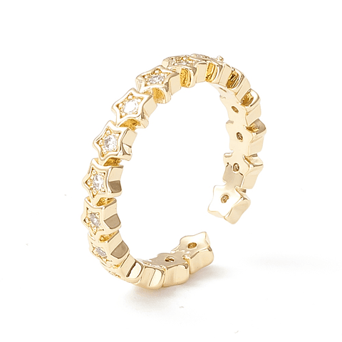Anillo De Estrellas Con Circones Ajustable | Baño de oro 18k