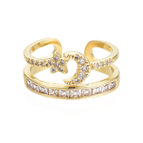 Anillo Ajustable Estrella y Luna Ajustable | Baño de oro 18k