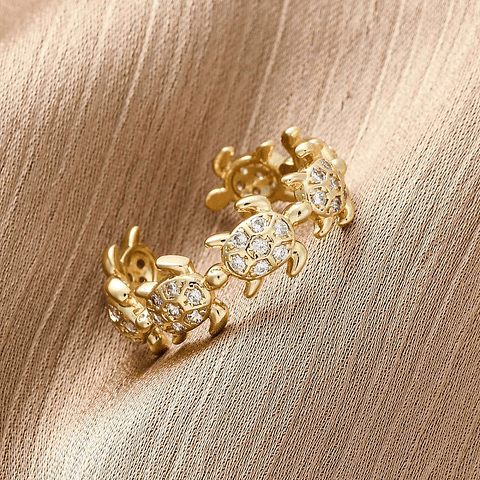 Anillo Ajustable Tortuga con circones | Baño de oro 18k