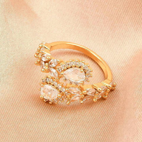 Anillo Ajustable Con Circones Lagrima | Baño de oro 18k