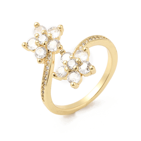 Anillo Ajustable Flor con circones | Baño de oro 18k