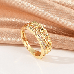Anillo Ajustable Con Circones y Cadena | Baño oro 18k
