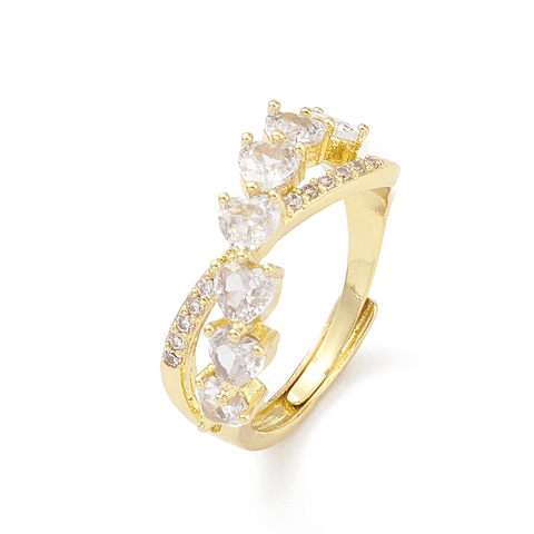 Anillo Ajustable Corazones de circones | baño de oro 18k