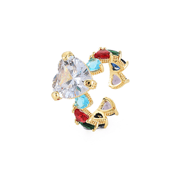  Anillo Ajustable Con Circones de Corazón | Baño de oro 18k