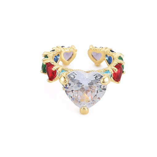 Anillo Ajustable Con Circones de Corazón | Baño de oro 18k