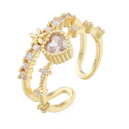 Anillo Ajustable Con Circones | Baño de oro 18k