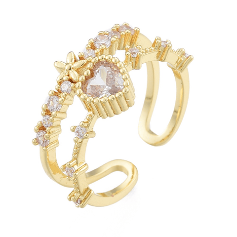 Anillo Ajustable Con Circones | Baño de oro 18k