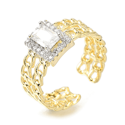  Anillo Ajustable Cadena Con Circon | Baño de oro 18k