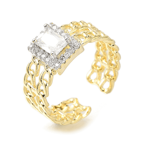 Anillo Ajustable Cadena Con Circon | Baño de oro 18k