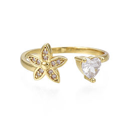 Anillo Ajustable Flor con circon | Baño de oro 18k