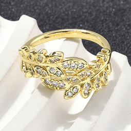 Anillo Ajustable Hojas de Circones | Baño de oro 18k