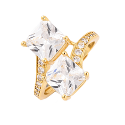 Anillo Ajustable Dos Cuadrados De Circon | Baño de oro 18k