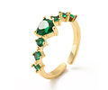 Anillo Ajustable Con Circones Verde | Baño de oro 18k