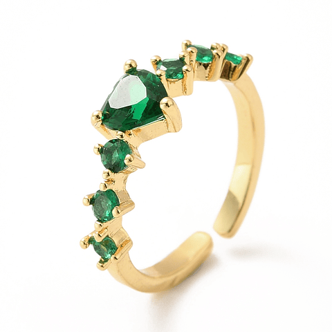 Anillo Ajustable Con Circones Verde | Baño de oro 18k