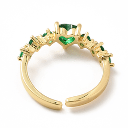  Anillo Ajustable Con Circones Verde | Baño de oro 18k
