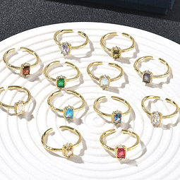  Anillo Solitario Ajustable | Baño de oro 18k