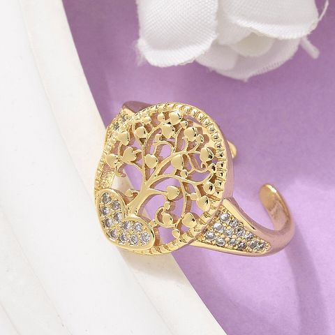 Anillo Ajustable Árbol de la vida | Baño de oro 18k