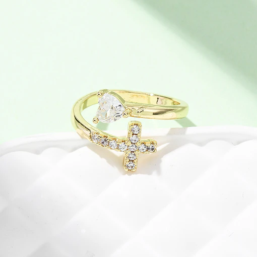 Anillo Ajustable Cruz con Circones | Baño de oro 18k