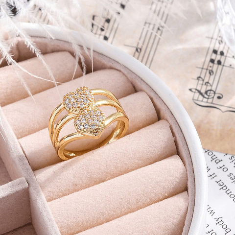 Anillo Ajustable Doble Corazón | Baño de oro 18k