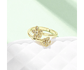 Anillo Ajustable Flores Con Circones | Baño de oro 18k