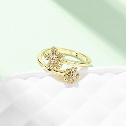  Anillo Ajustable Flores Con Circones | Baño de oro 18k