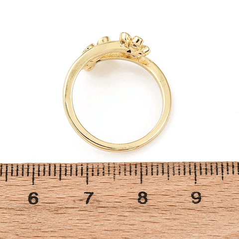 Anillo Ajustable Flores Con Circones | Baño de oro 18k