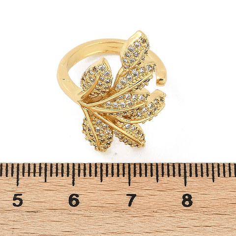 Anillo Ajustable Rama de Hojas Circones | Baño de oro 18k