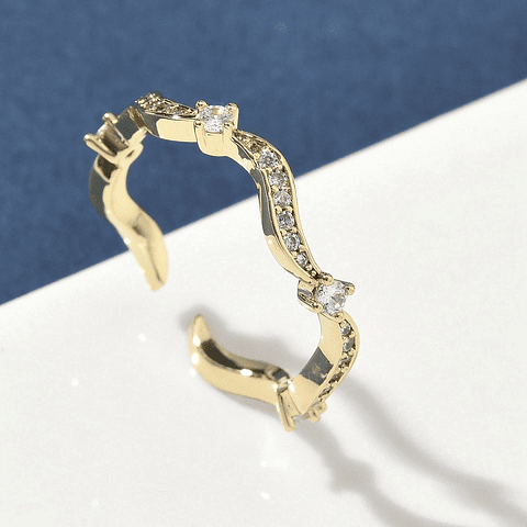 Anillo Ajustable Con Circones | Baño de oro 18k