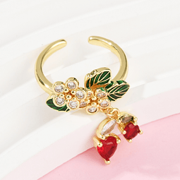  Anillo Ajustable de Cerezas | Baño de oro 18K