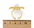Anillo Ajustable Flor Con Perla y circones | Baño de oro 18k