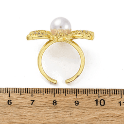  Anillo Ajustable Flor Con Perla y circones | Baño de oro 18k