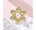 Anillo Ajustable Flor Con Perla y circones | Baño de oro 18k