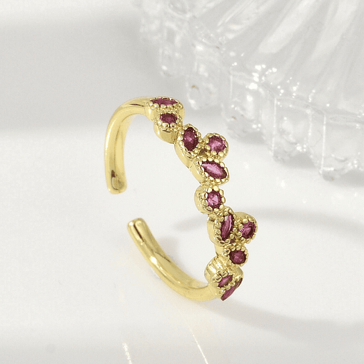 Anillo Ajustable Circones Fucsia | Baño de oro 18k