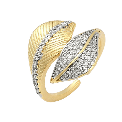 Anillo Ajustable Hojas de Circones | Baño de oro 18k