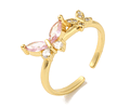 Anillo Ajustable Mariposa Con Circón Rosado | Baño de oro 