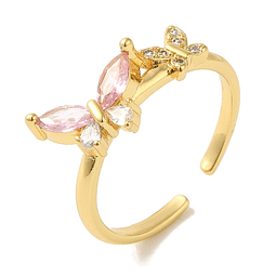  Anillo Ajustable Mariposa Con Circón Rosado | Baño de oro 