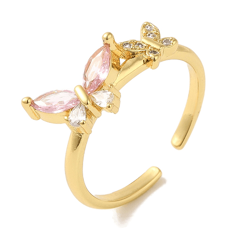 Anillo Ajustable Mariposa Con Circón Rosado | Baño de oro 