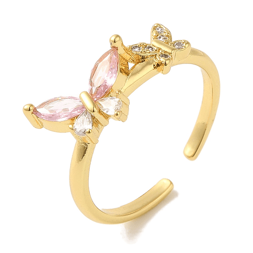 Anillo Ajustable Mariposa Con Circón Rosado | Baño de oro 
