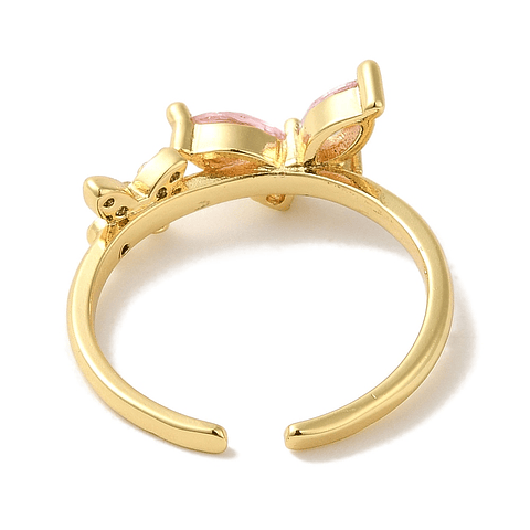 Anillo Ajustable Mariposa Con Circón Rosado | Baño de oro 
